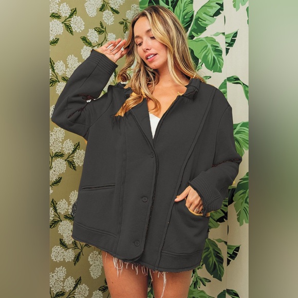 Single-Breasted Washed Fleece Jacket - Picture 1 of 3